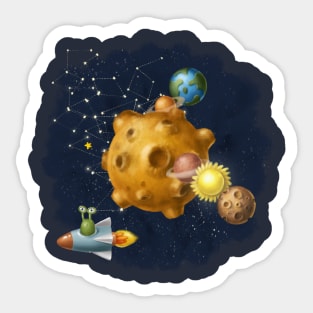 Outer space with aliens and planets. Sticker